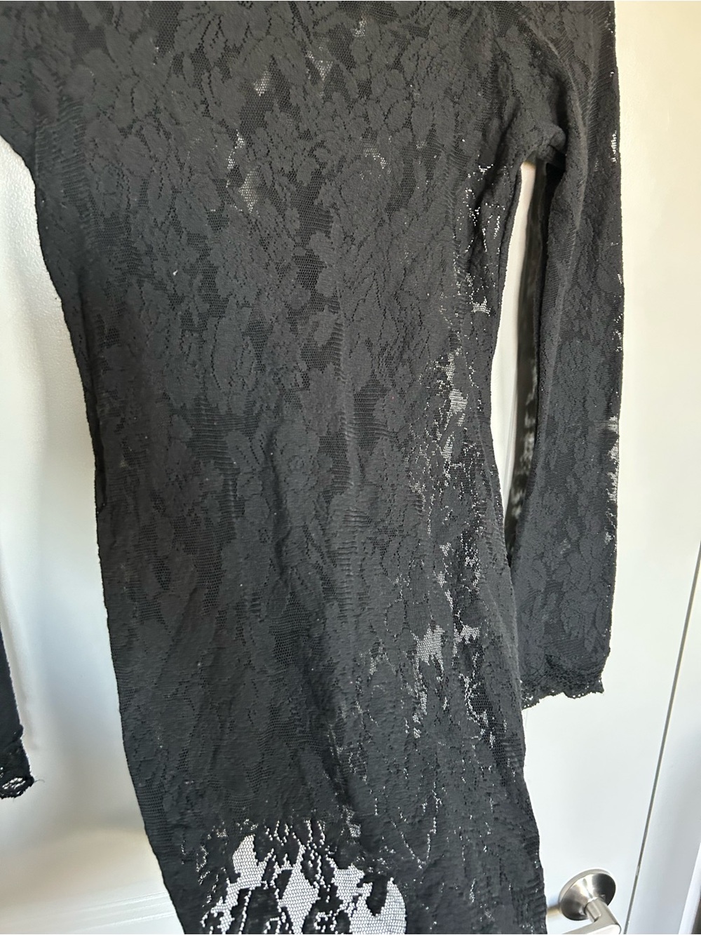 Victorias Secret Black Lace Off-Shoulder Long Bell Sleeve Fairy Goth Mini Dress - Picture 4 of 7
